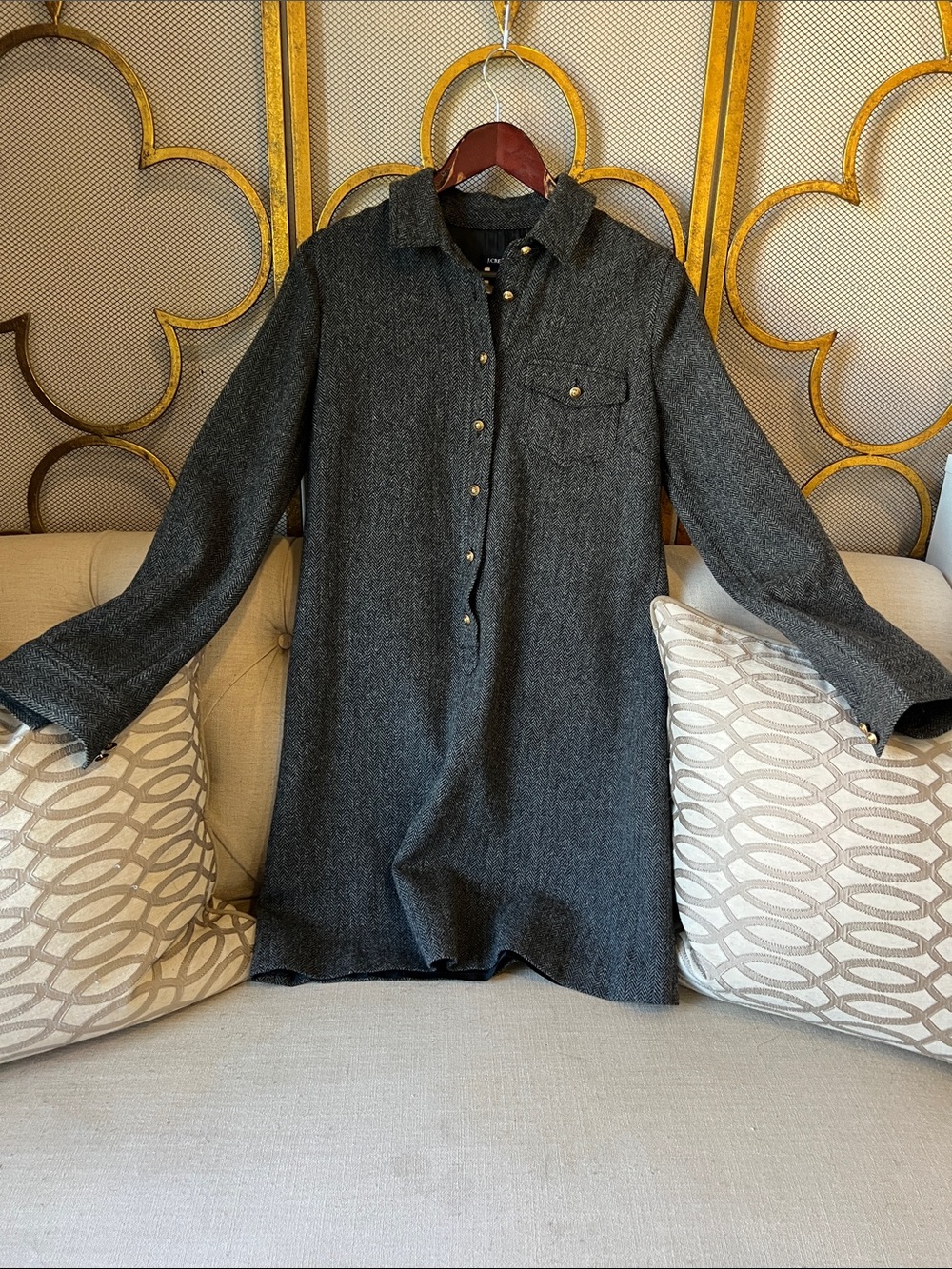 J. Crew Charcoal Button-Front Midi Dress